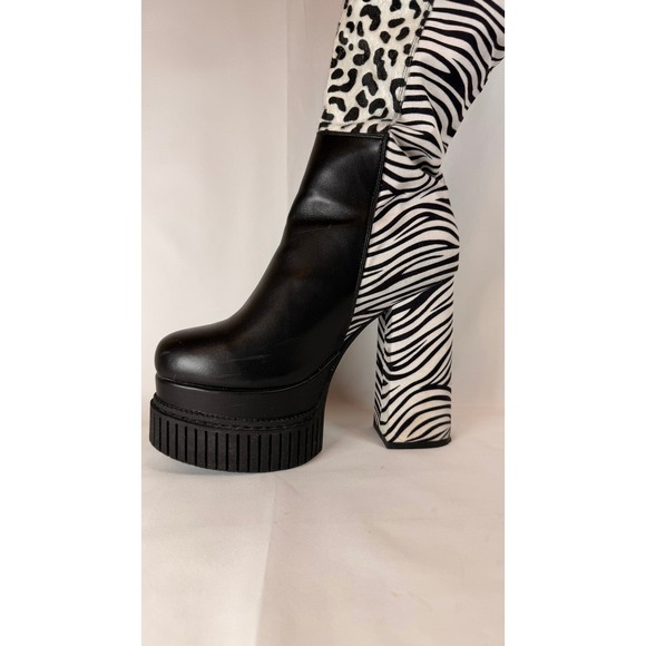 LAMODA  Patchwork Over the Knee Boots Chunky Platform Chain Detail Size 6 - Picture 4 of 16